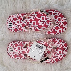 DKNY Zoey Logo Flip-flops in Pink with Clear Glitter Thong Straps in Size 11/12
